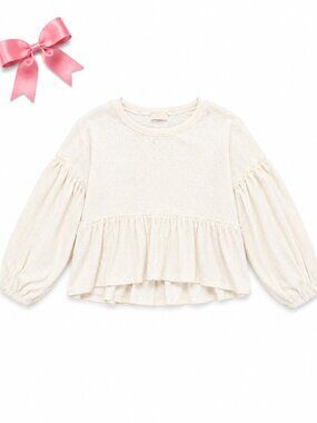 Altar'd State Cream Textured Peplum Blouse Large NWT Boho Balloon Sleeve Top